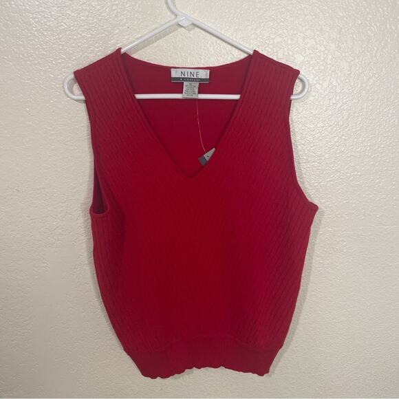 Nine & Co by Nine West Red Cable Knit V Neck Cotton Sweater Vest Y2K NWT Size XL - Picture 2 of 7